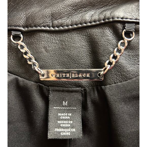 White House Black Market Moto Jacket Black Leather Zip Pockets Lined, Size M - Picture 4 of 6